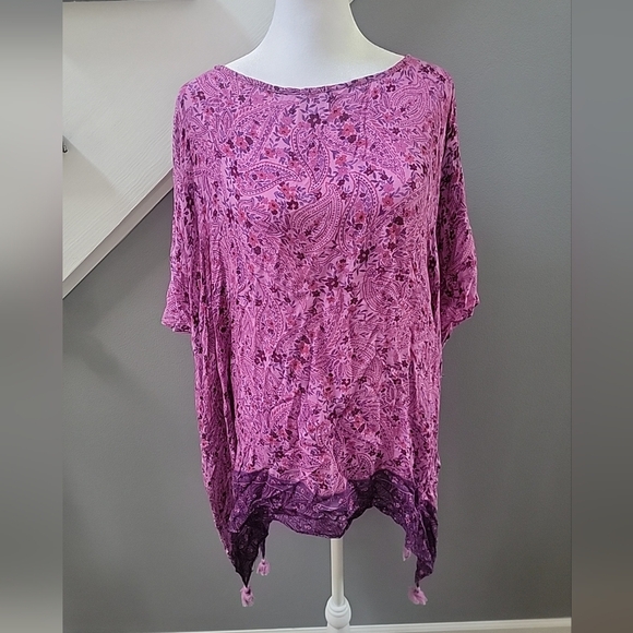 J. Jill Soft Floral Print Poncho Sz S-L Flowy Lightweight Modal Made In India - Picture 2 of 6